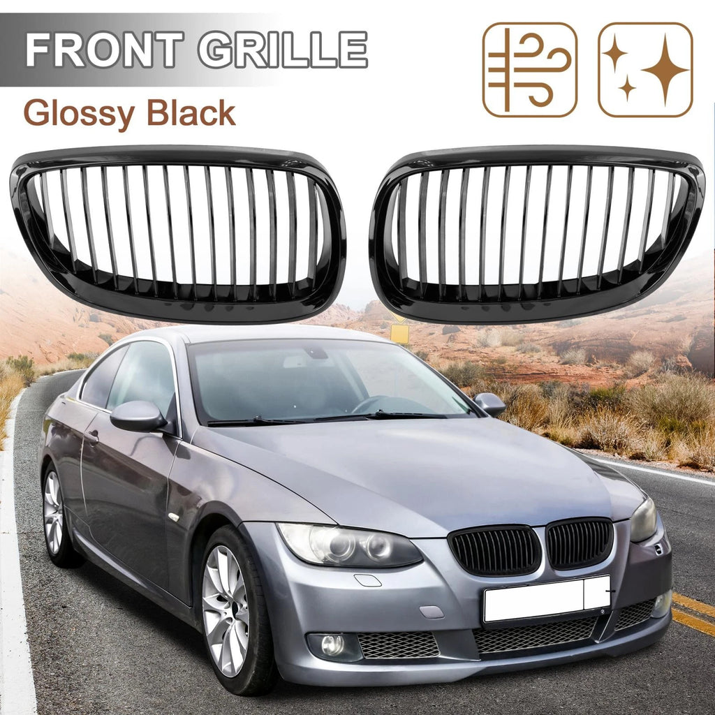 Pair Front Kidney Grille Gloss Black for BMW E92 (2007–2010)
