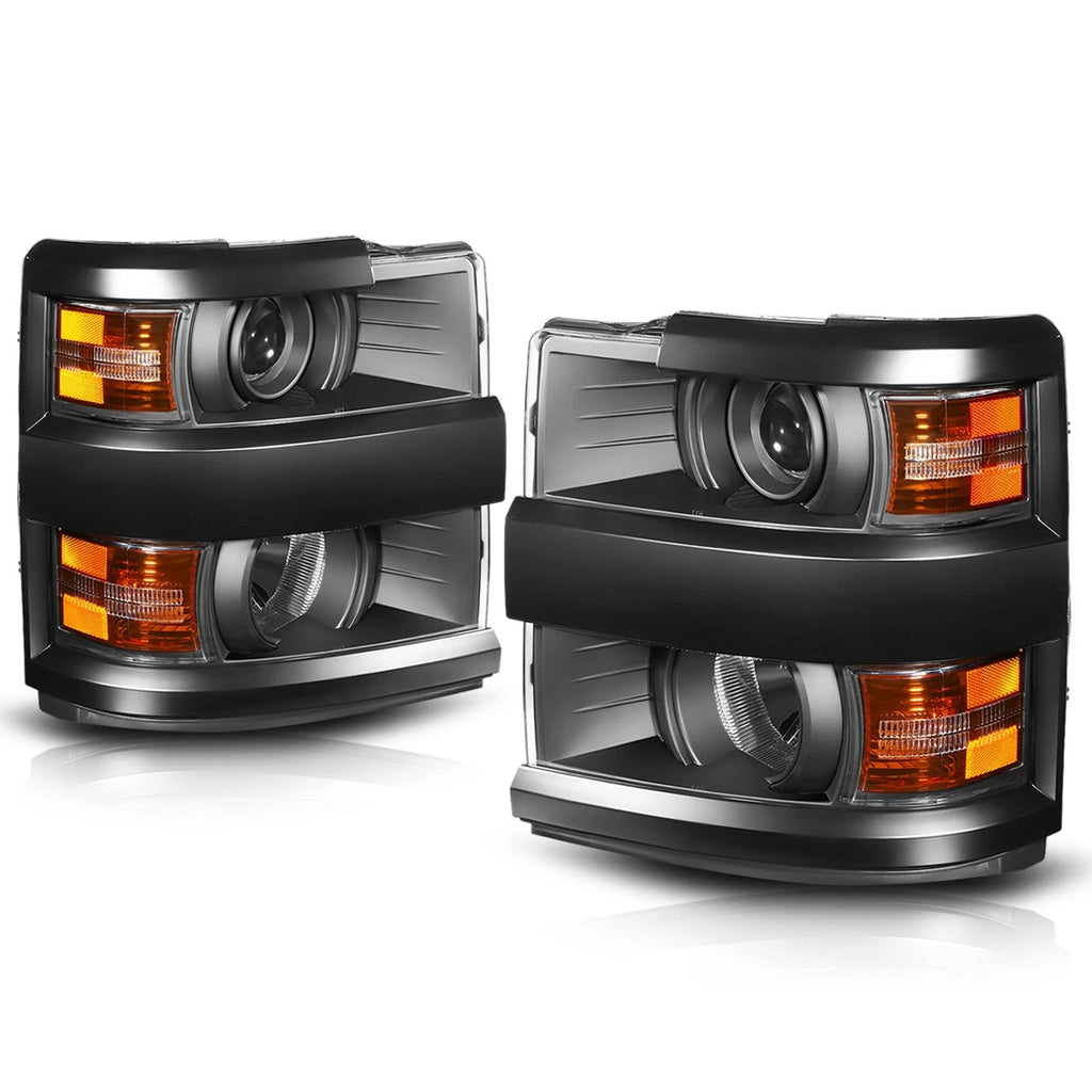 Projector Headlights for Chevy Silverado 2500HD/3500HD (2015–2019) Black Amber
