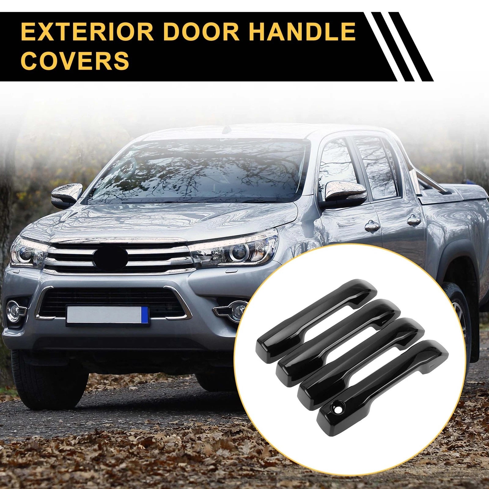 Set of 4 Car Exterior Door Handle Covers for Toyota Tundra (2022) Glossy Black