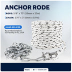 3/8" x 75' Nylon Rope with 1/4" x 3' Galvanized Steel Chain for Anchor Rode
