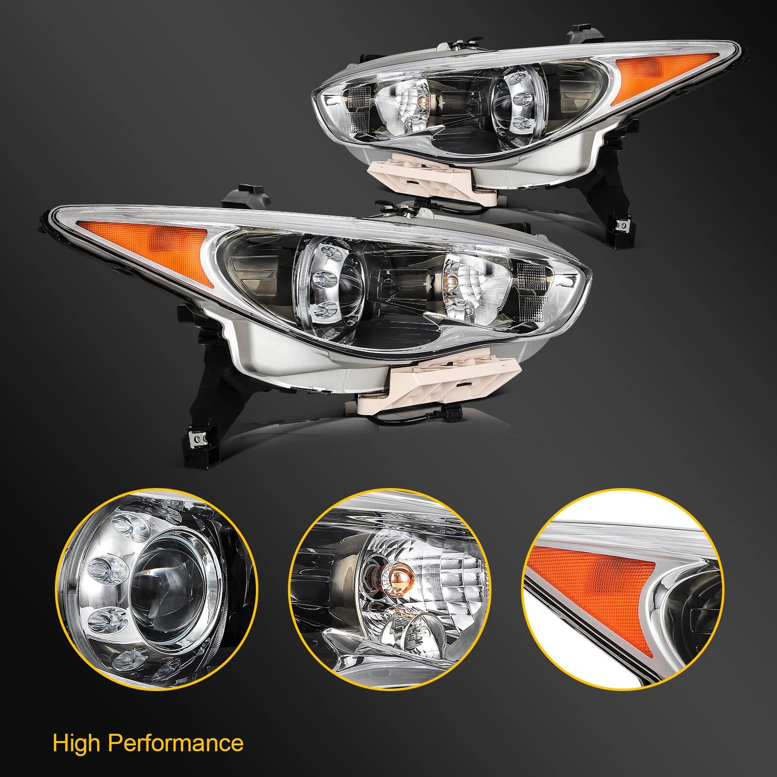 HID Projector Headlights for Infiniti QX60 (2014–2015) Chrome Housing