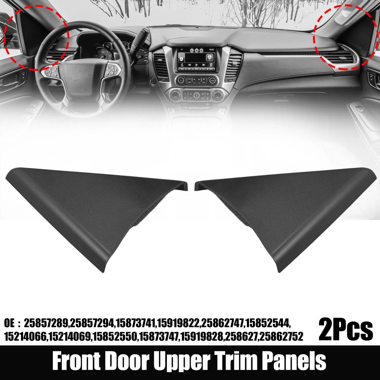 2X Front Door Upper Trim Panel for Chevy Silverado GMC Sierra 
