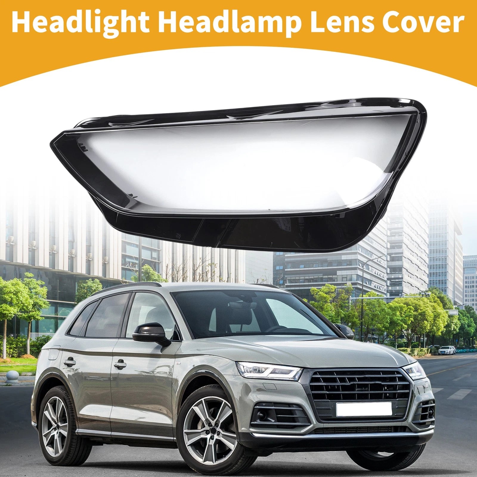 1 Pc Headlight Lens Cover for Audi Q5 (2021–2022) Clear Black