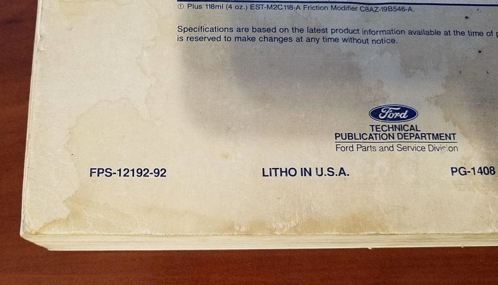 Service Shop Manual for Lincoln Mark VII (1992) FPS-12192-92