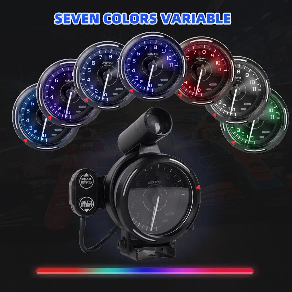 Tachometer Gauge 12V 7 Color 0-11000 RPM for Racing Simulator