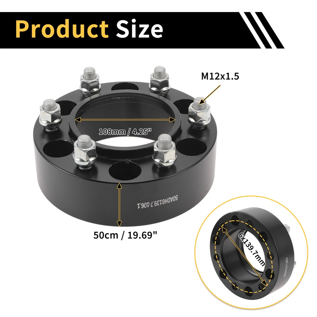 2Pcs Wheel Spacers 6x139.7mm M12x1.5 for Toyota Land Cruiser 