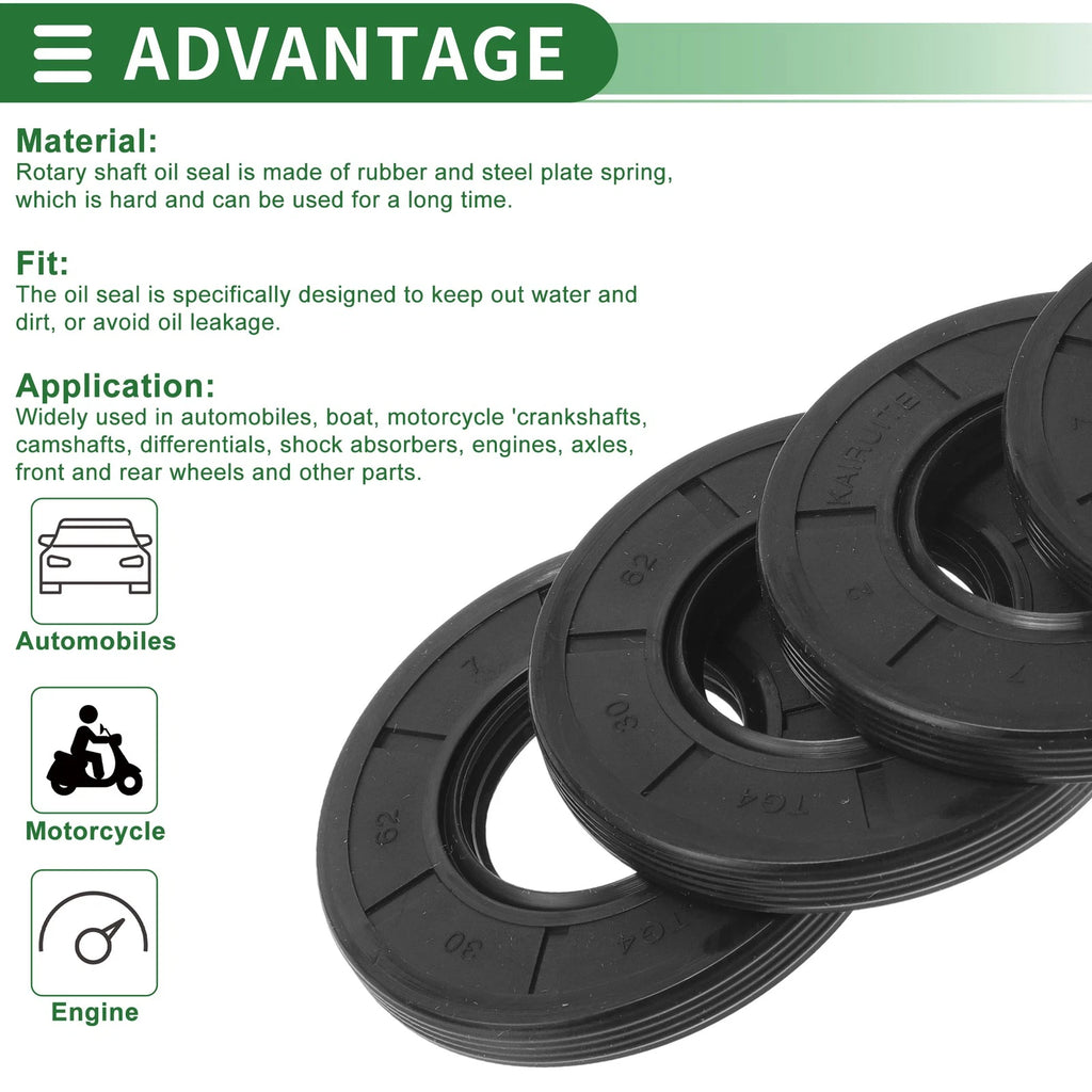 Set of 5 Oil Seal TG4 Lip Seal Ring NBR Rubber 30x62x7mm