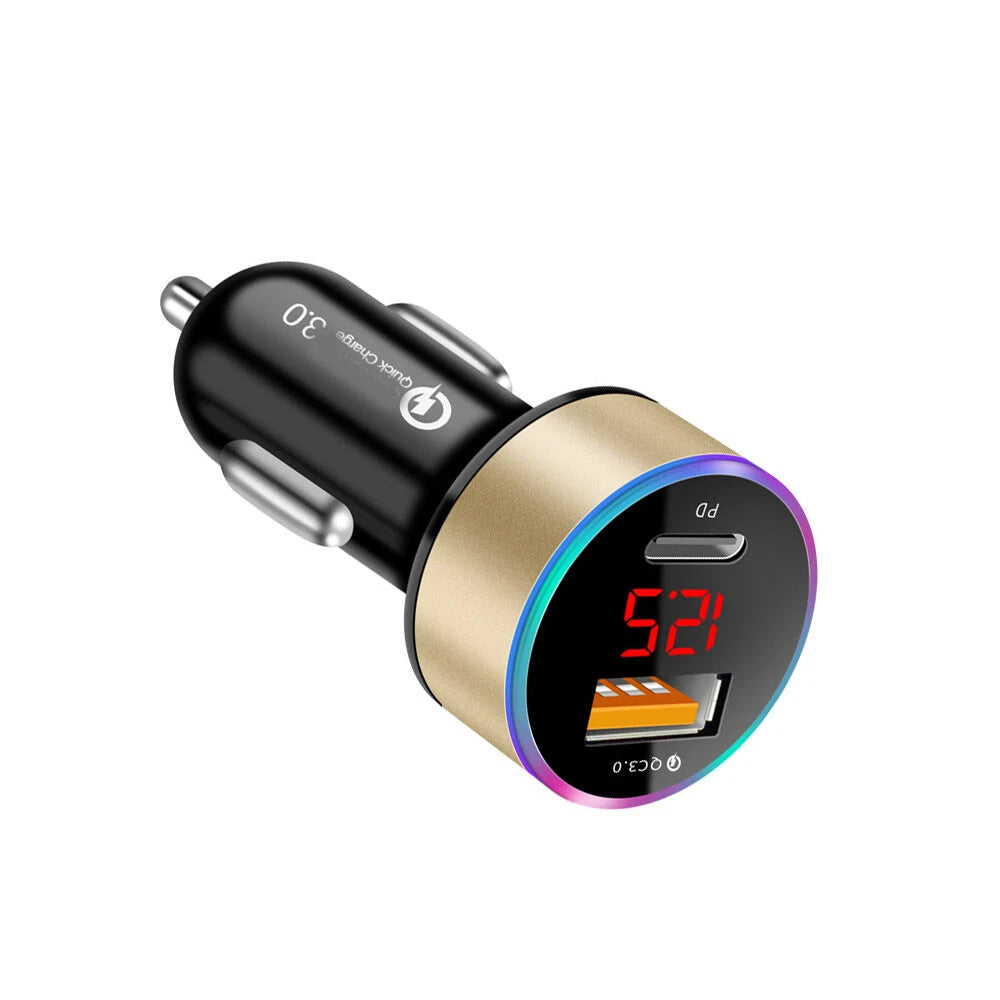 2X QC3.0 USB Type C Car Charger for 12V-24V Vehicles