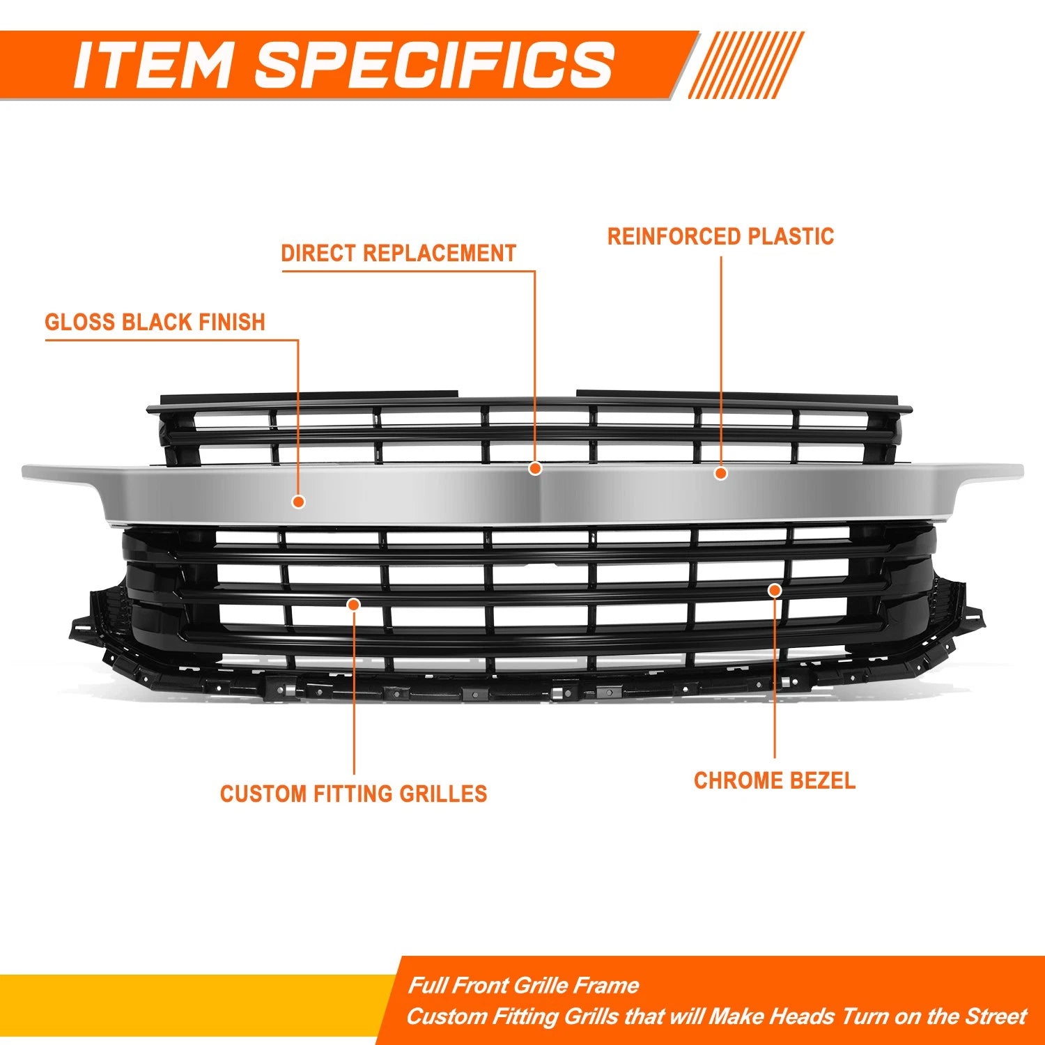 Badgeless Horizontal Slat Front Bumper Grille for Chevrolet Suburban Tahoe (2021–2024)