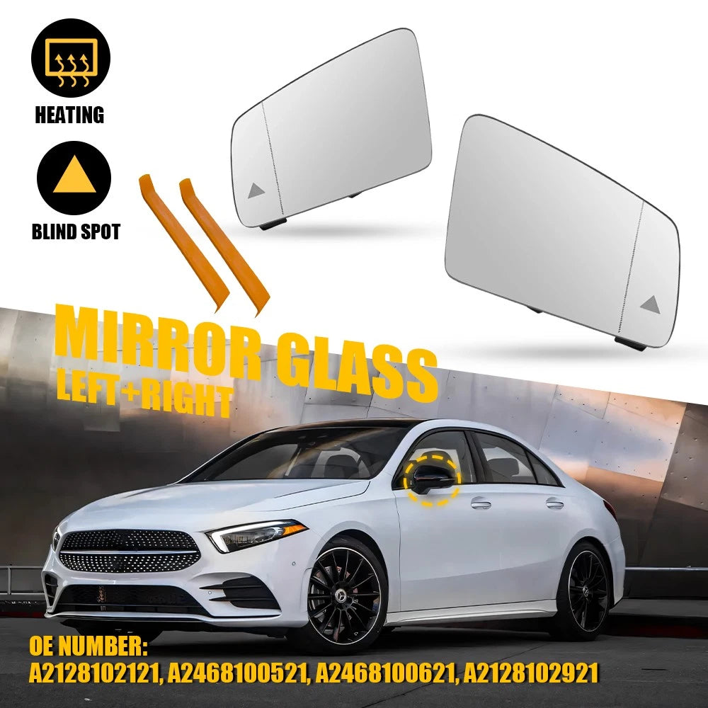 Pair Side Mirror Glass for Mercedes-Benz GLA X156 (2013–2018) W/Blind Spot