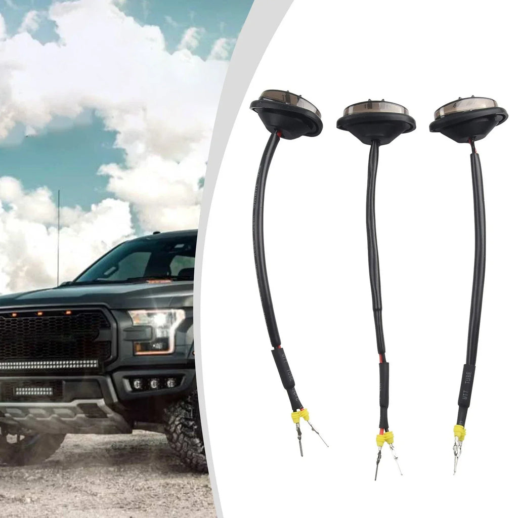 3 x Amber Smoked LED Front Grille Lamps for Ford F-150 Raptor Style