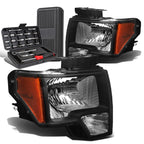 Pair of Black/Amber Signal Headlight Lamps for Ford F150 (2009–2014)
