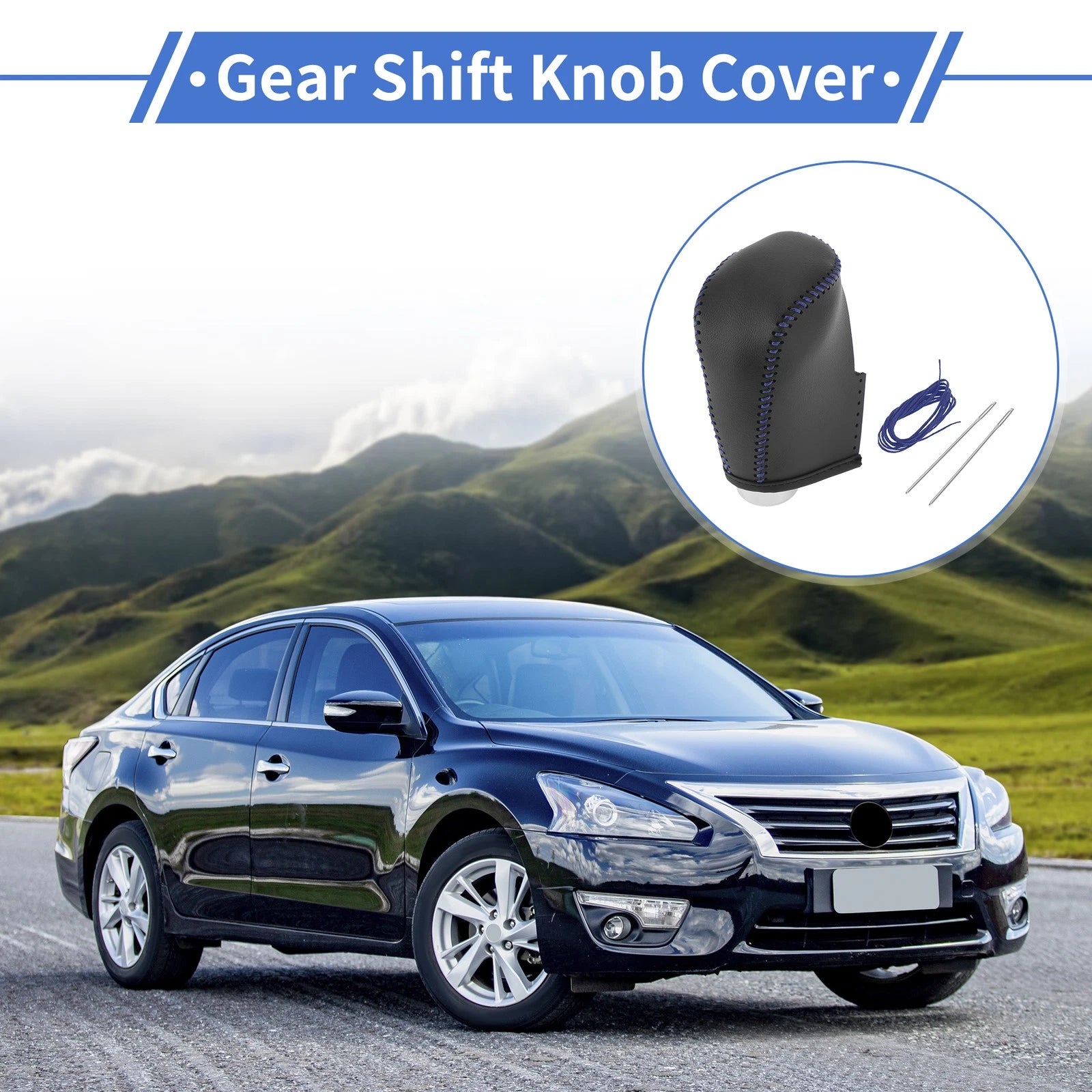 1 Pc Gear Shift Knob Cover for Nissan Altima (2019–2024) Black Blue Faux Leather
