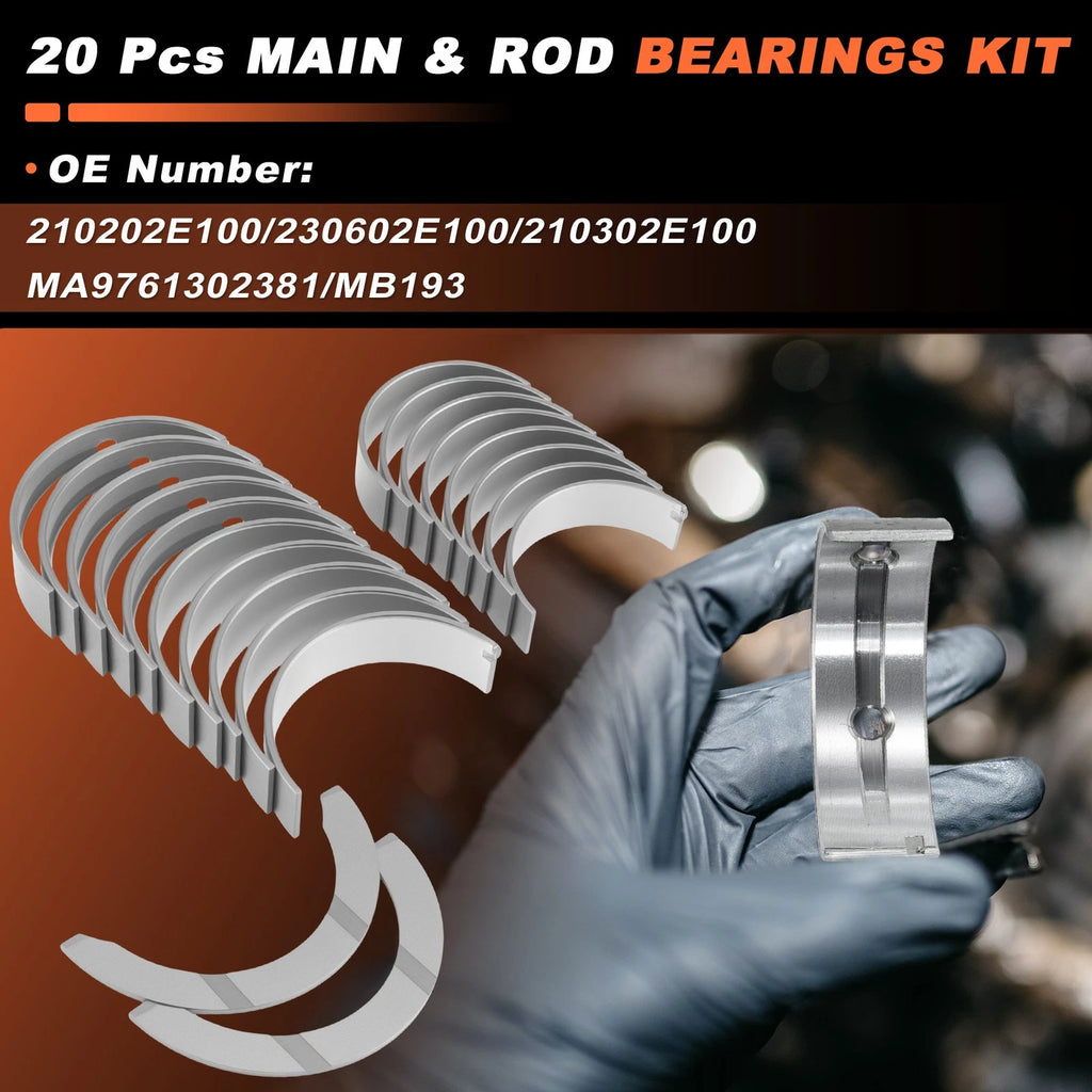 20Pcs Main and Rod Bearings Set for Kia Soul (2012–2015) 210202E100/230602E100