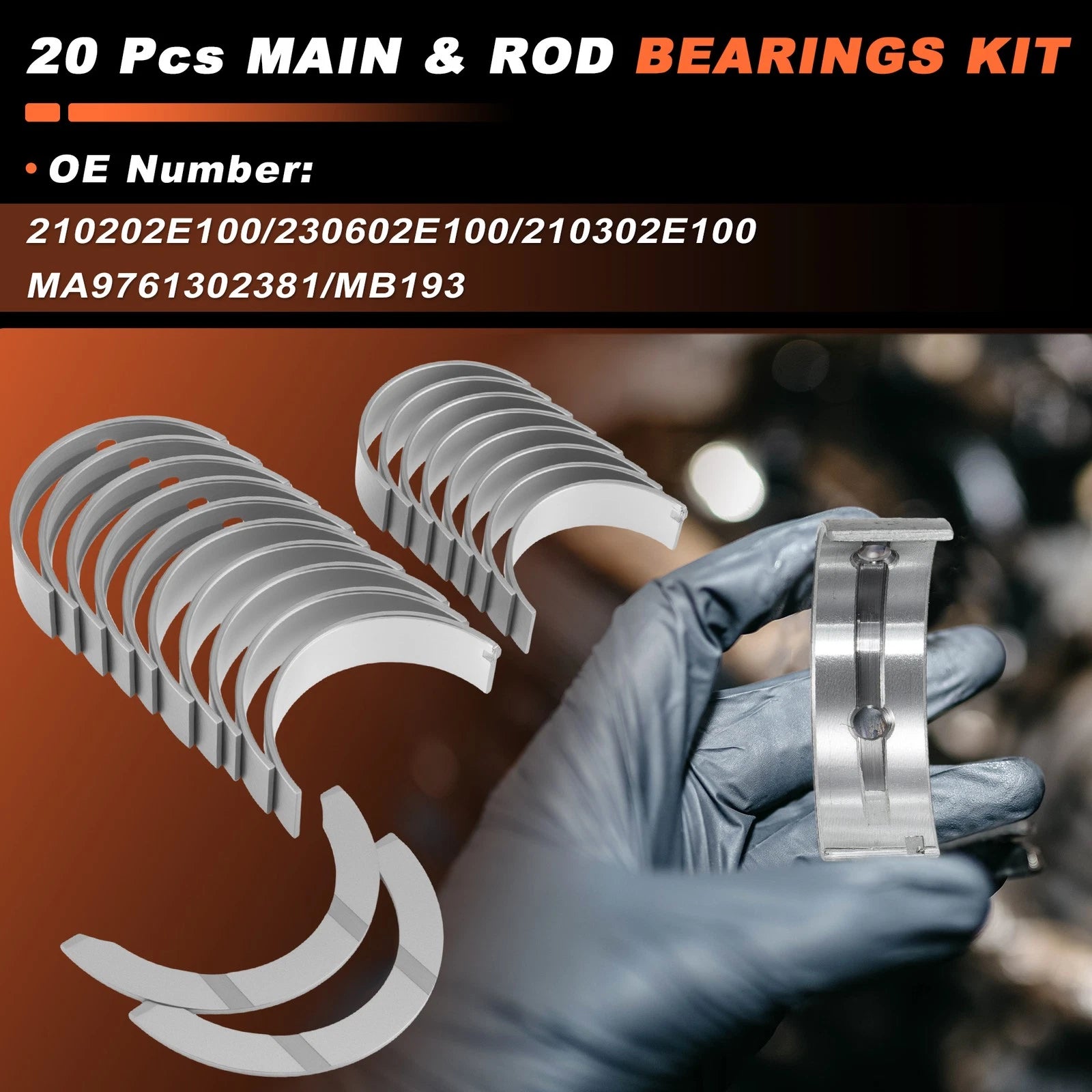 20Pcs Main and Rod Bearings Set for Kia Soul (2012–2015) 210202E100/230602E100