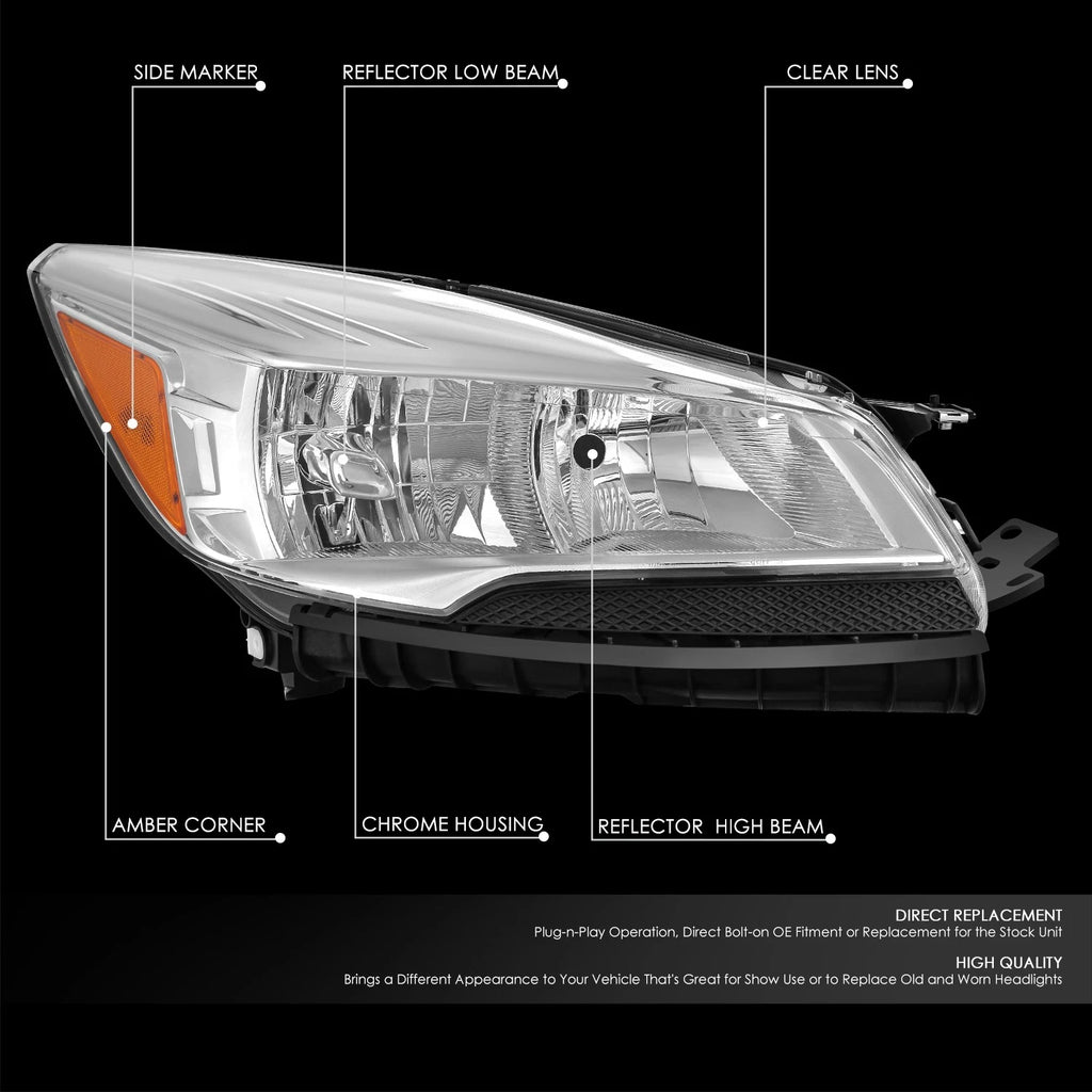 OE Style Chrome Housing Amber Corner Right Side Headlight for Ford Escape (2013–2016)