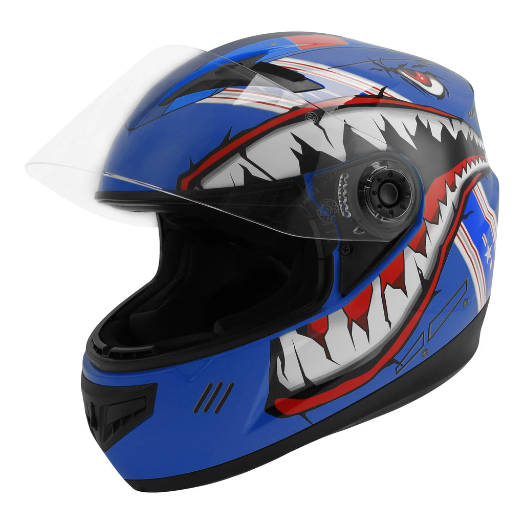 Youth Full Face Motorcycle Helmet for Kids (M-XXL) - Shark Blue Yellow Gray