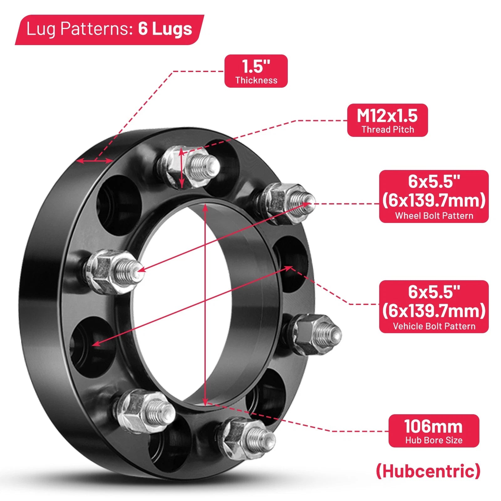 1.5 Inch Hubcentric Wheel Spacers for Toyota 4Runner Sequoia (1999-2024)
