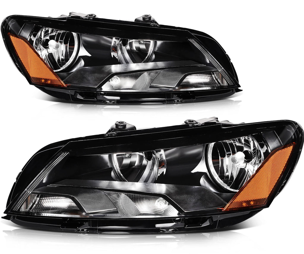 Set of 2 Black Housing Headlights for Volkswagen Passat (2012–2015)