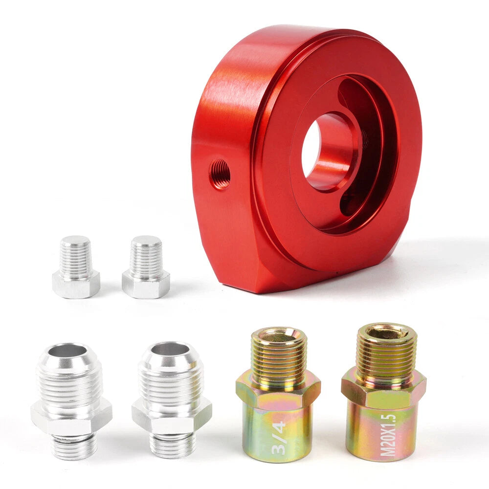 Red Aluminum Oil Filter Sandwich Adapter for Automotive Applications