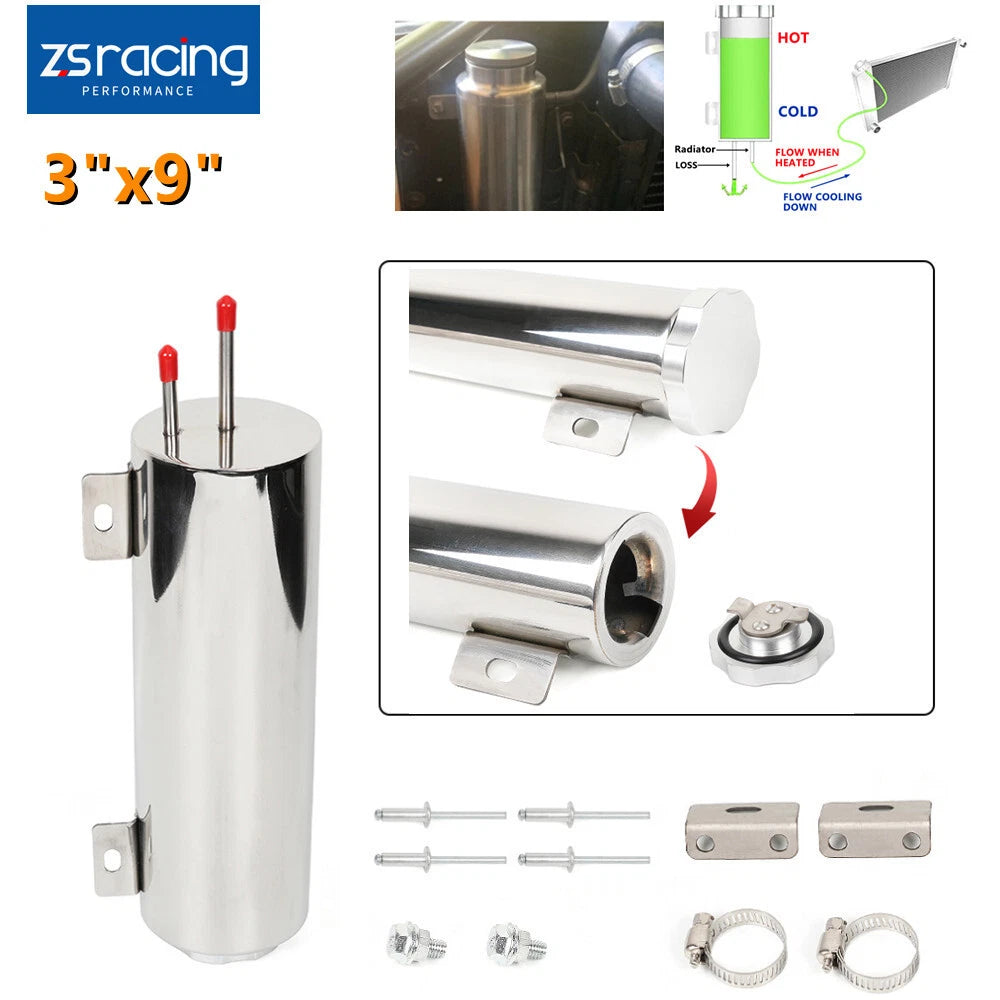 Polished Stainless Steel Radiator Coolant Overflow Catch Tank for