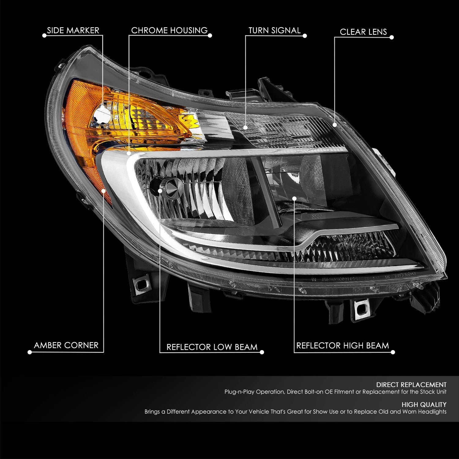 OE Style Chrome Amber Headlights for Ram ProMaster 1500-3500 (2014–2022)