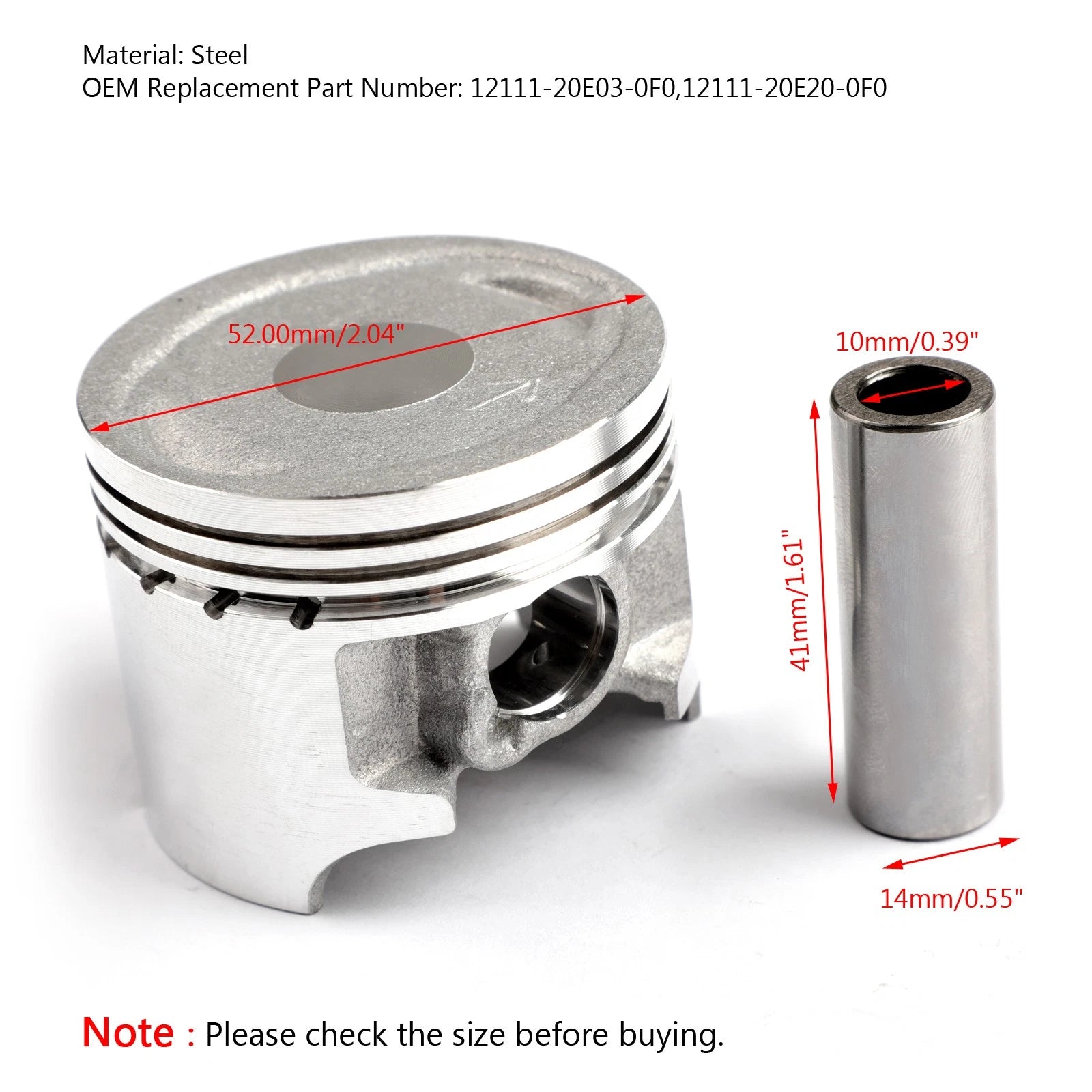 Piston Kit 52.00mm for Suzuki Burgman AN-125 (1995–2000) 12111-20E03-0F0