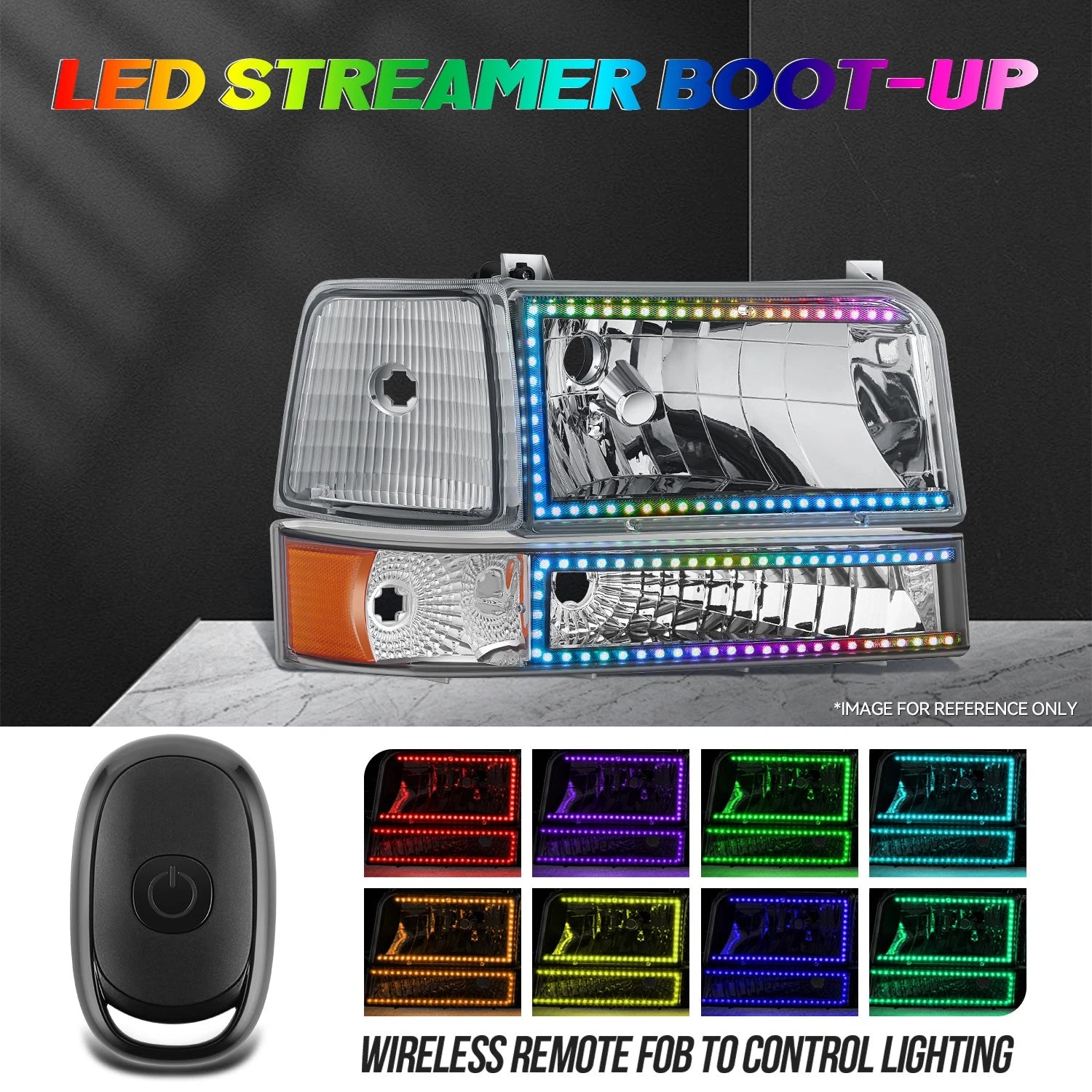 RGB LED Light Bar Bumper Headlights for Ford F150-F350 Bronco (1992–1996)