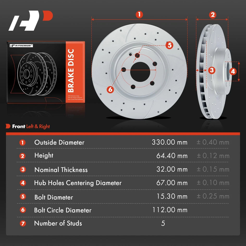 Front Side Drilled Brake Rotors for Mercedes-Benz E550 (2007–2009)