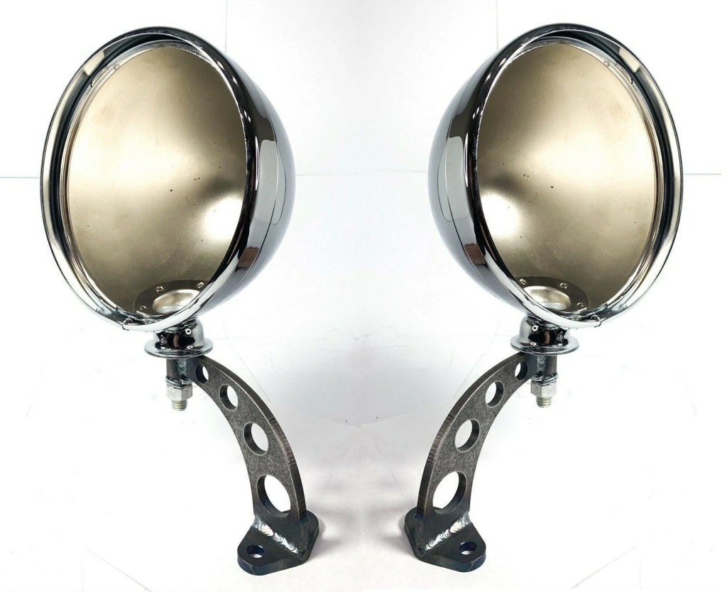 Pair Drilled Headlight Stands Chrome for Dietz Buckets Custom Steel Frame (—)