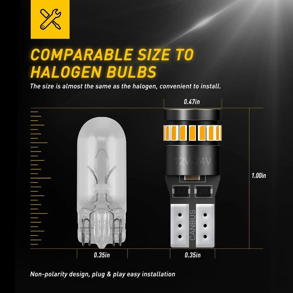 Set of 10 SMD T10 194 168 LED Interior Light Bulbs for Universal