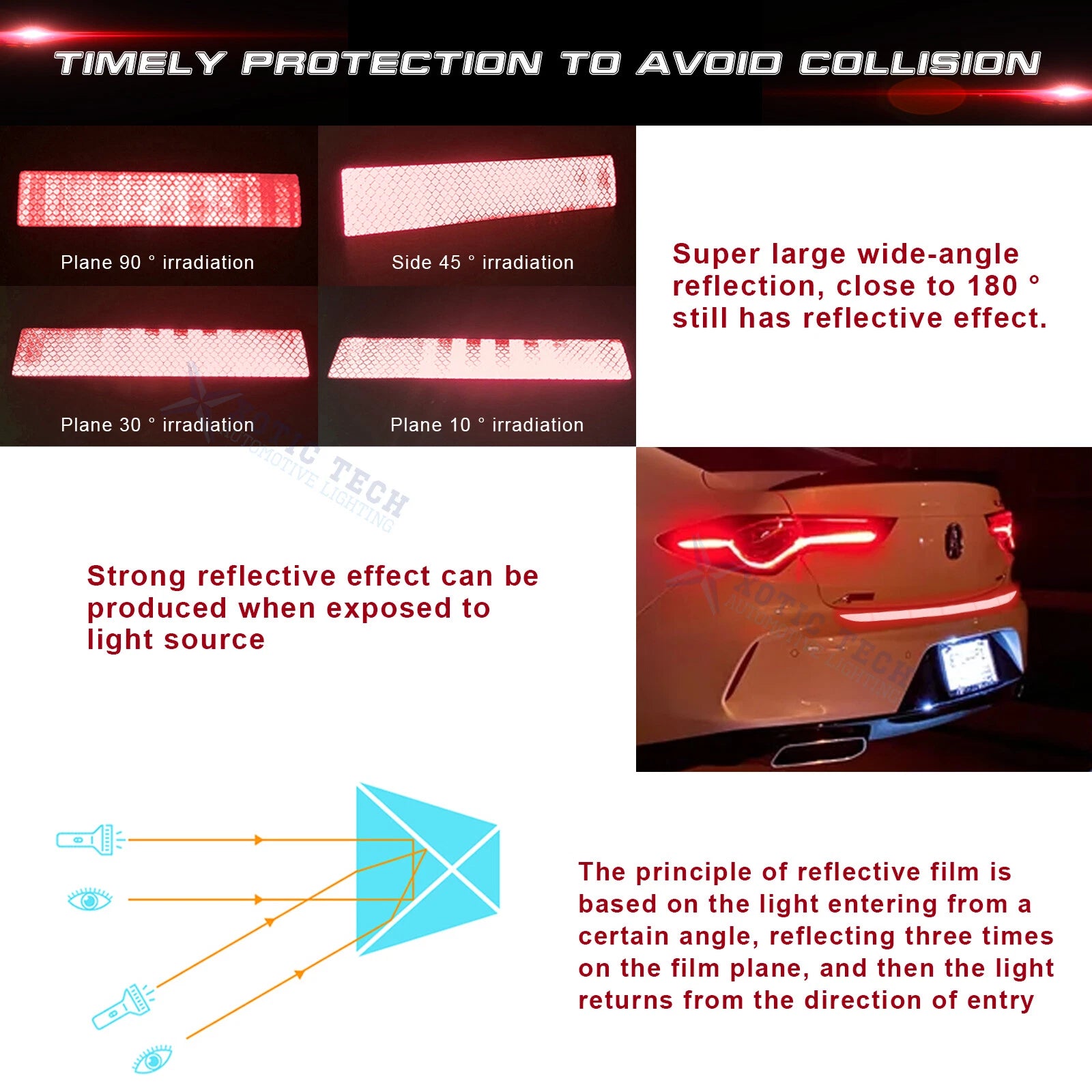 Red Night Reflective Stripe Bumper Trunk Safety Warning Stickers for Universal Fit (2014-2025)
