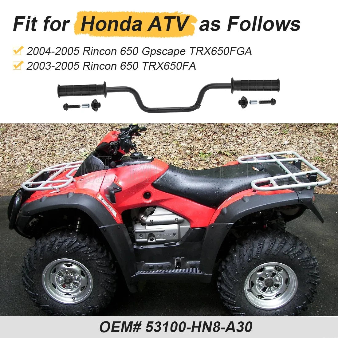 Heavy Duty Handlebar w/Grips Kit for Honda Rincon 650 TRX650FGA (2004–2005)