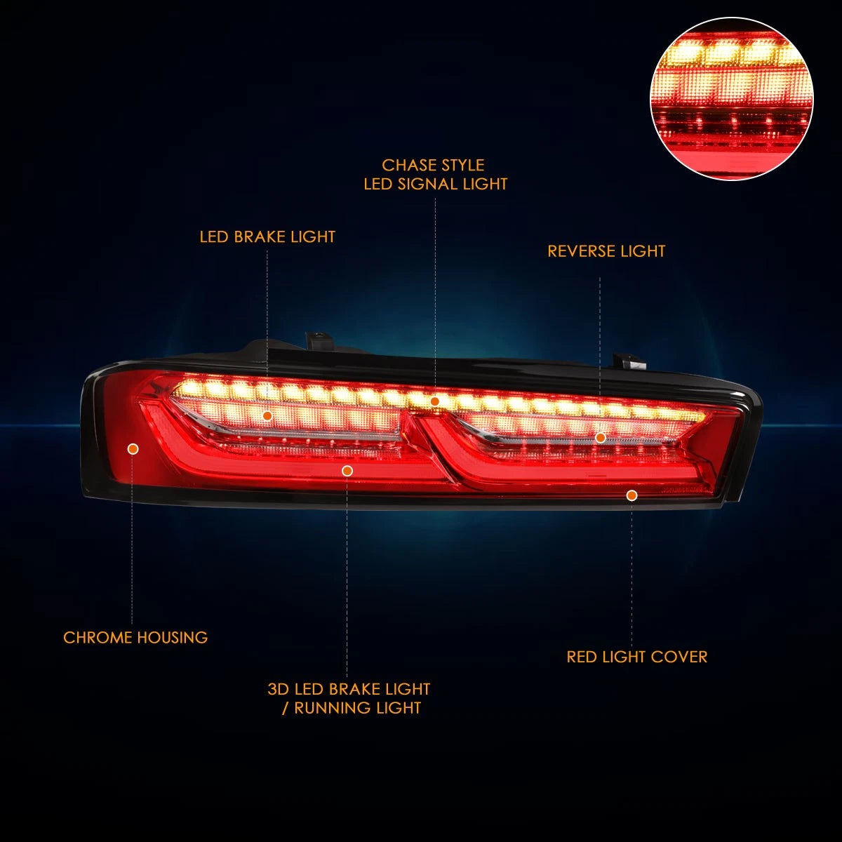 LED Bar Sequential Turn Signal Tail Brake Reverse Lights for Chevy Camaro (2016–2018)