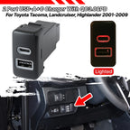 2 Port Dual USB-C PD USB-A QC3.0 Car Charger for Toyota FJ Cruiser Tacoma (2007–2021)