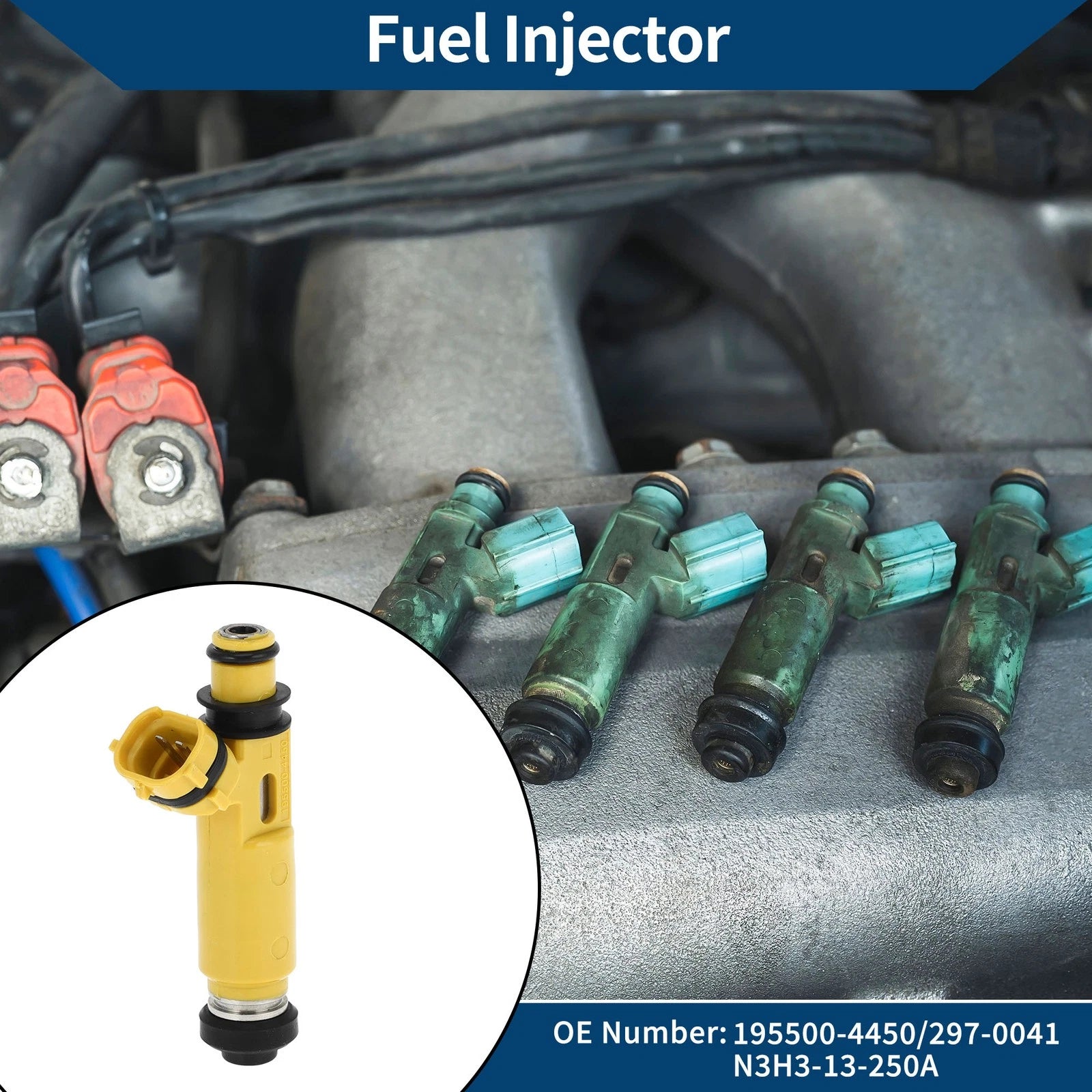Fuel Injector No. 195500-4450 for Mazda RX-8 (2004–2008) 1 Pc Yellow