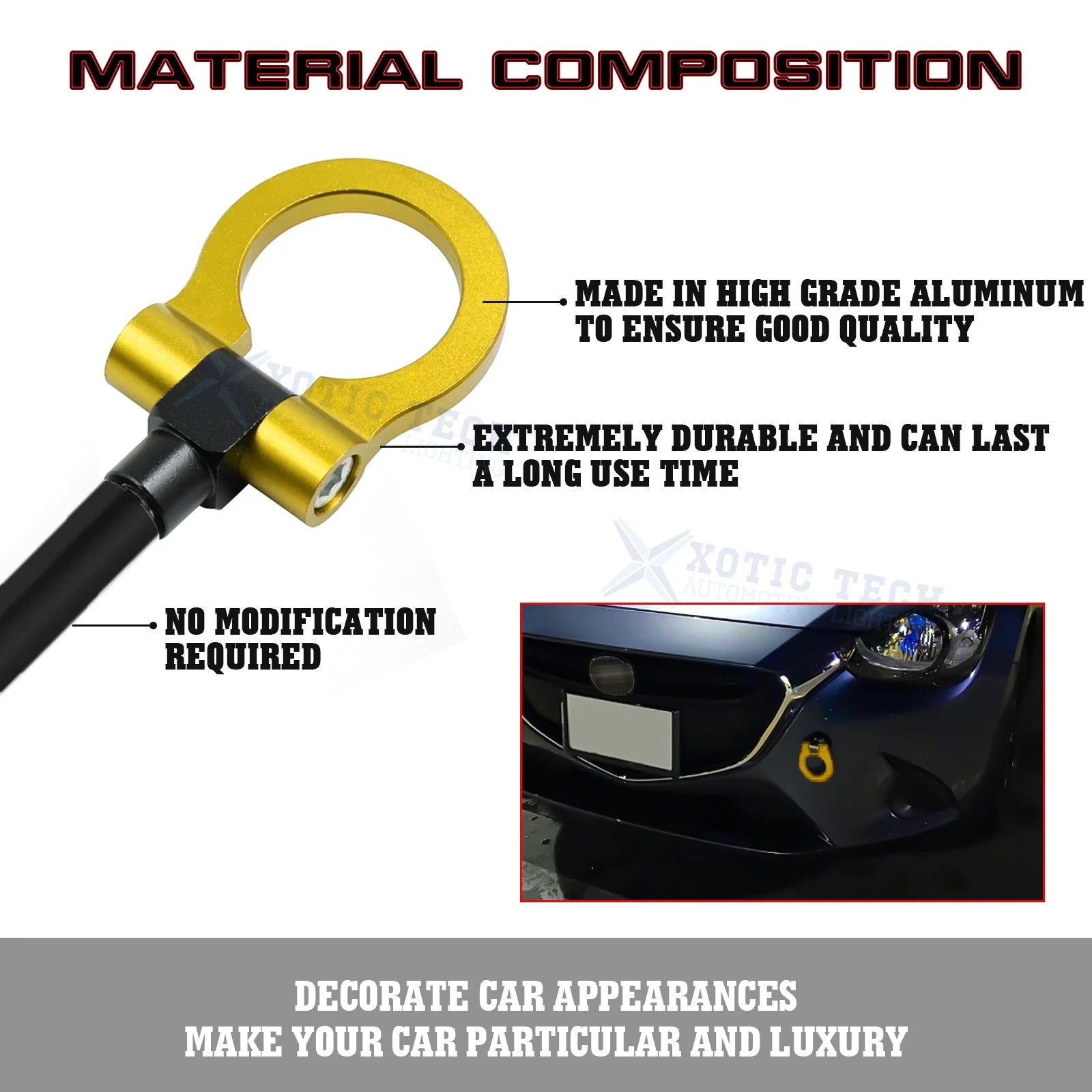 Gold Track Racing Style Anodized Aluminum Tow Hook Set for Cadillac XLR (2006-2009)