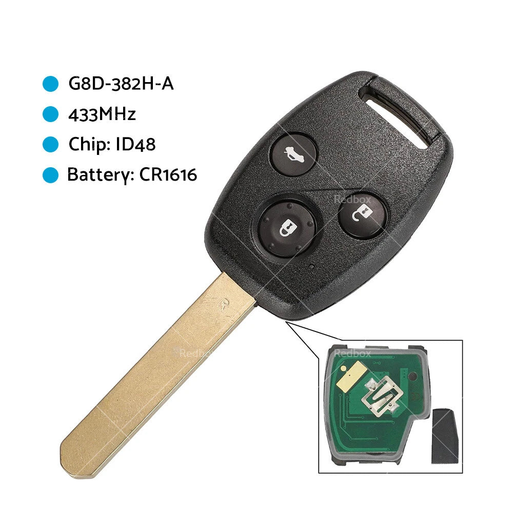 Remote Car Key Fob 433Mhz ID48 for Honda Accord CRV (2003–2006) G8D-382H-A