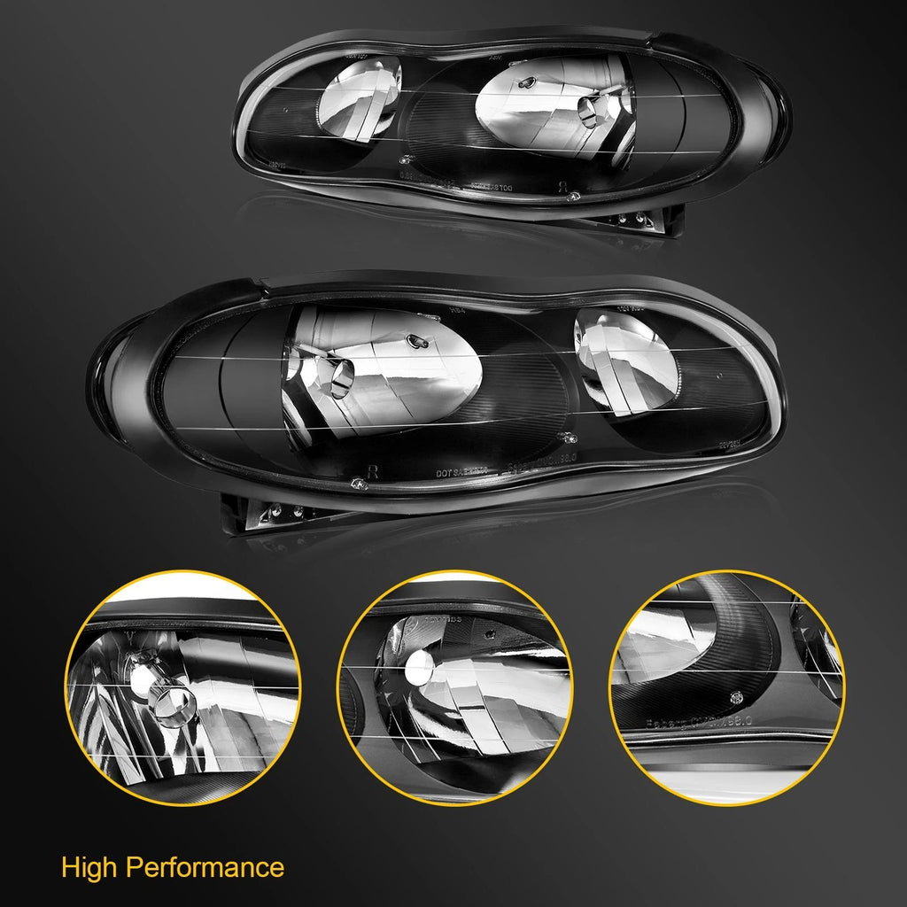 Headlight Assembly for Chevy Camaro Z28 (1998–2002) Black Housing Pair