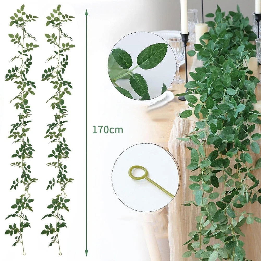 Set of 2 Artificial Rose Leaf Vines for Wedding Home Decor 175cm