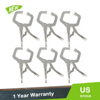 Set of 6 Adjustable C-Clamp Locking Pliers with Swivel Pads