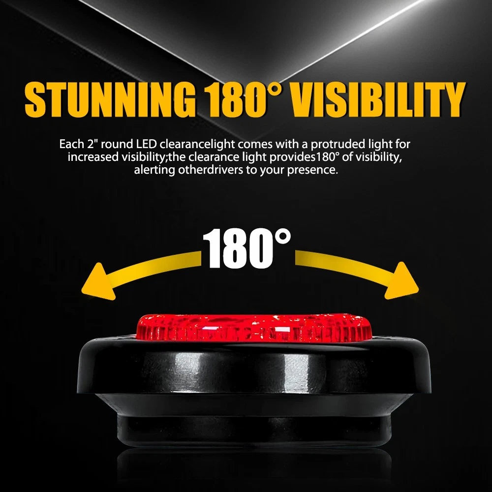Set of 5 Red Round LED Side Marker Lights for Truck Car Trailer RV