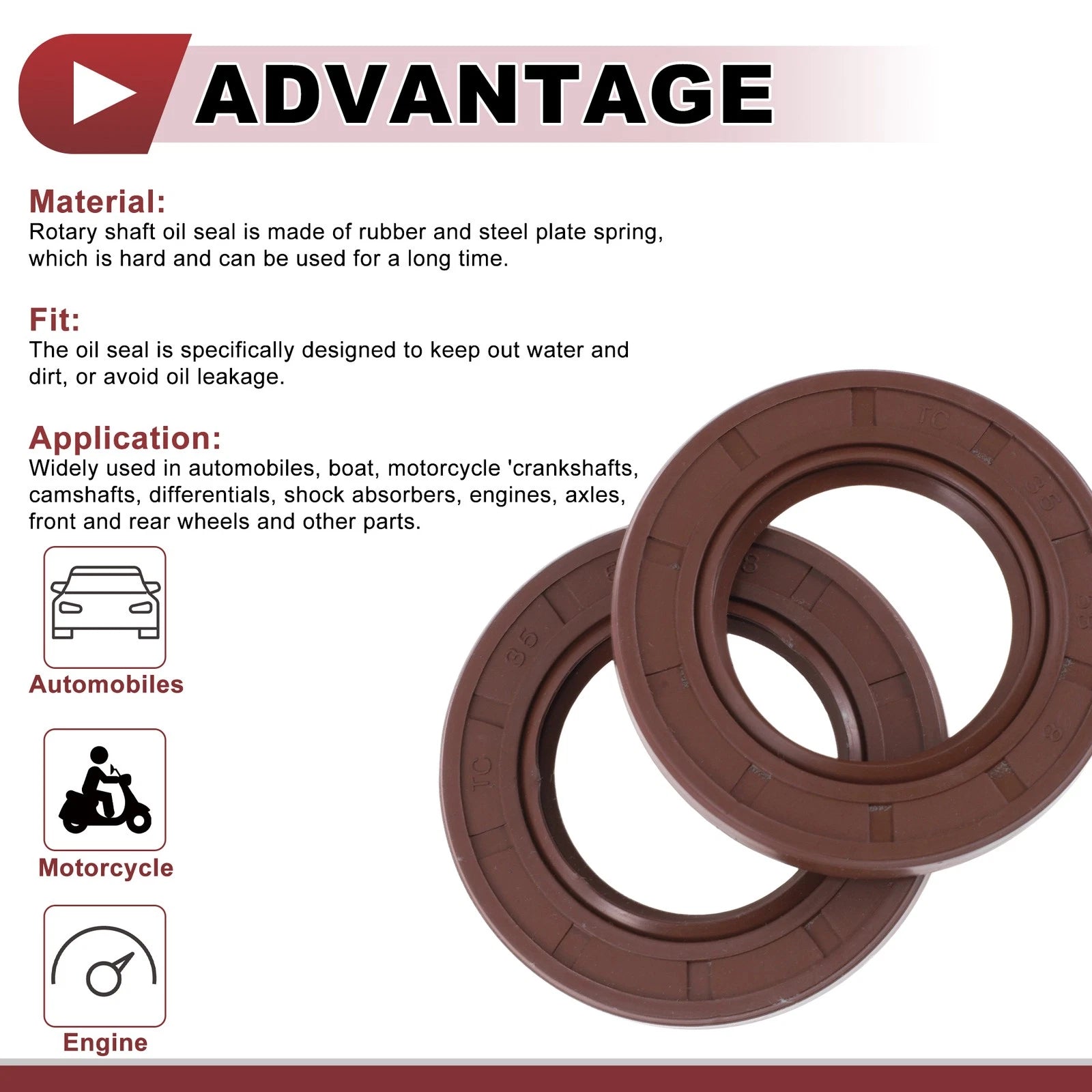 2X Oil Seal Rotary Shaft Seal FKM Rubber 35x58x8mm for Various Models 