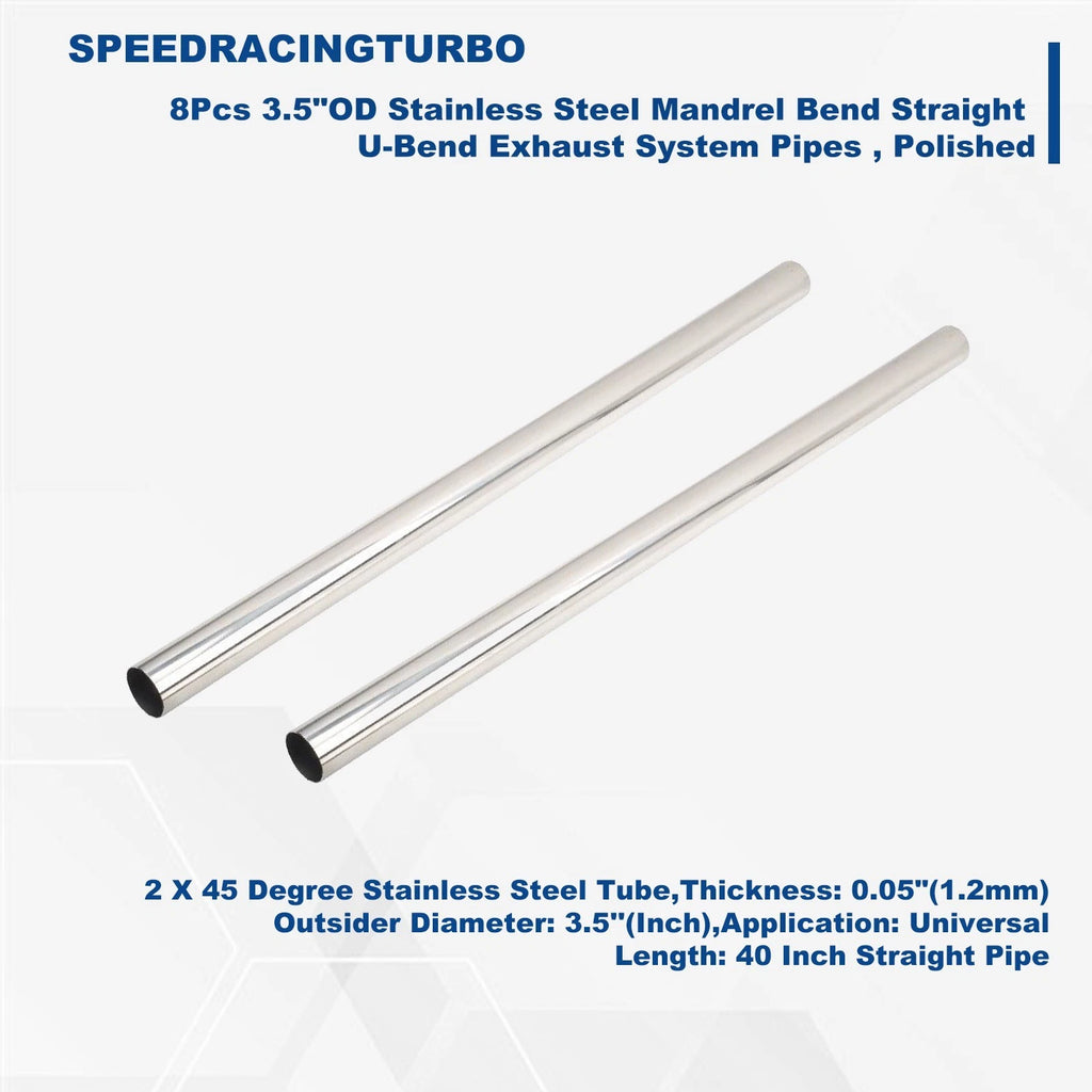 8Pcs 3.5" OD Stainless Steel Mandrel Bend Exhaust Pipes for Universal