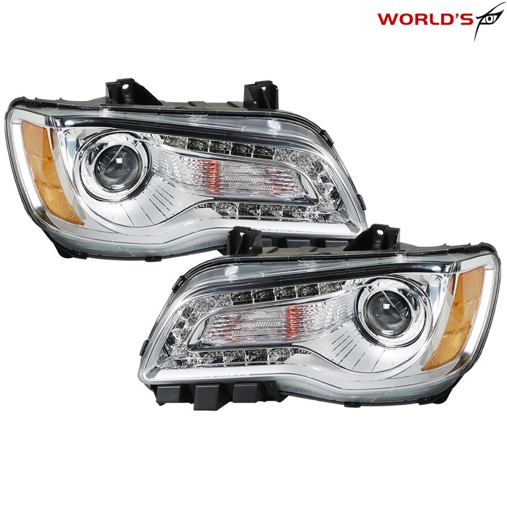 Set of 2 Headlights for Chrysler 300 (2011–2014) Chrome Housing Halogen
