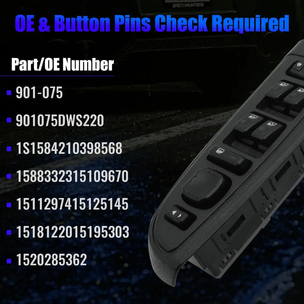 Front Driver Door Window Control Switch for GMC Sierra (2003–2007) 15883323