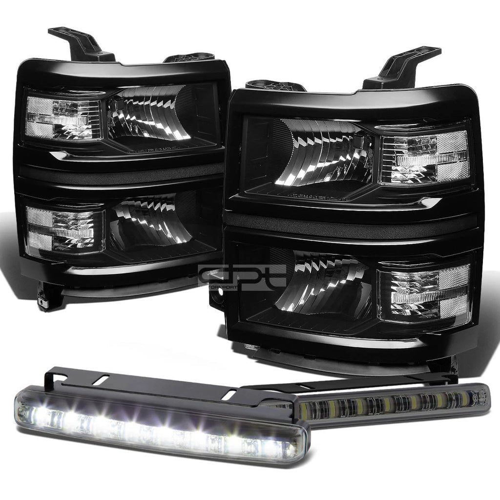 Set of 4 Black Headlight, Clear Corner Signal Lamp, LED Fog Light for Silverado (2014–2015)