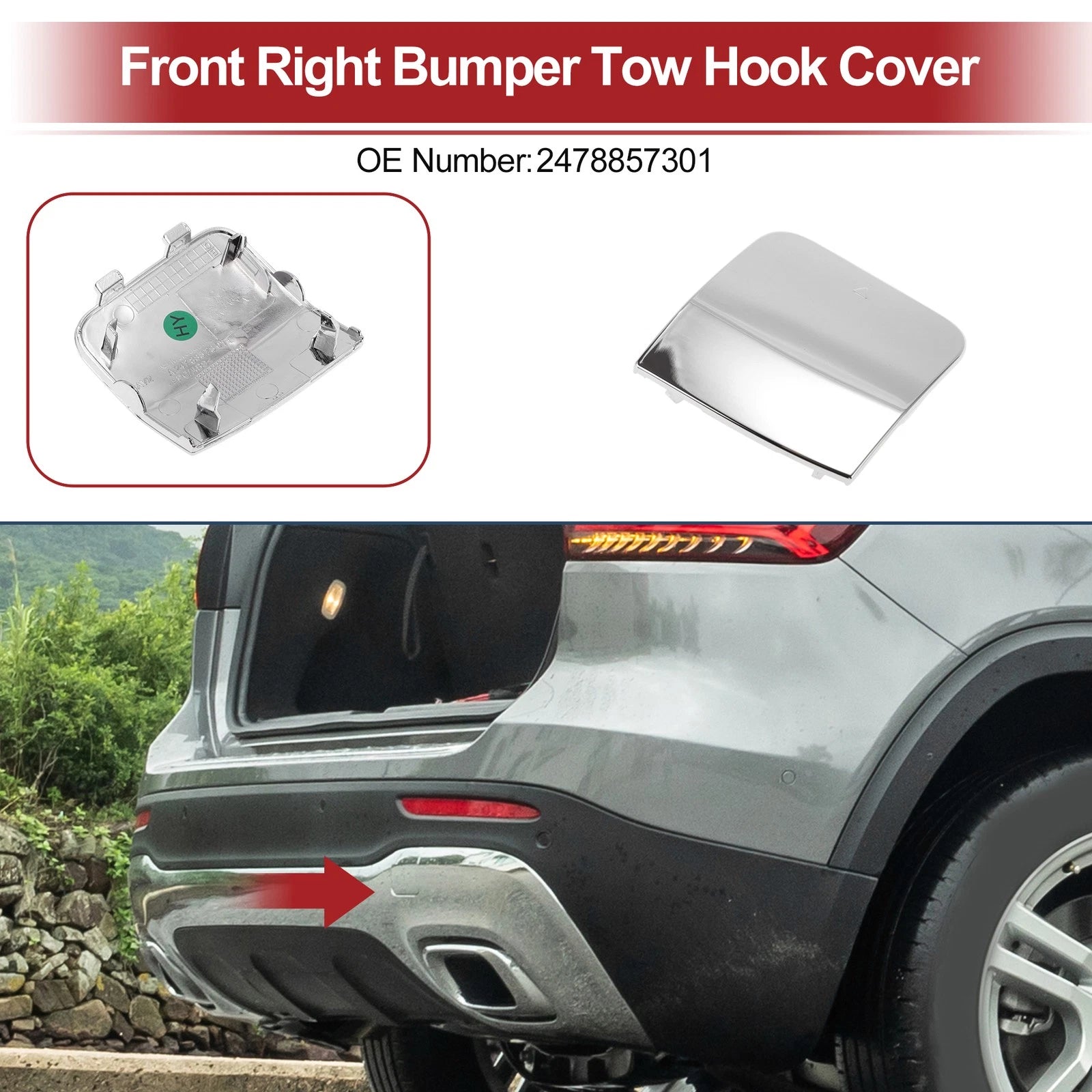 Tow Hook Cover Cap for Mercedes-Benz GLB250 (2019–2023) No. 2478857301 Silver