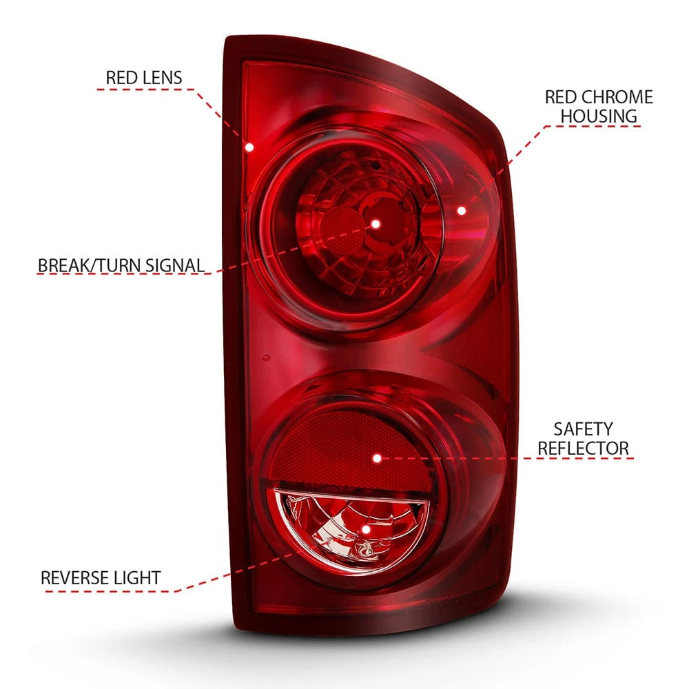 Tail Light Assembly Left Rear Replacement Red Lens for Dodge Ram 2500 (2007–2009)