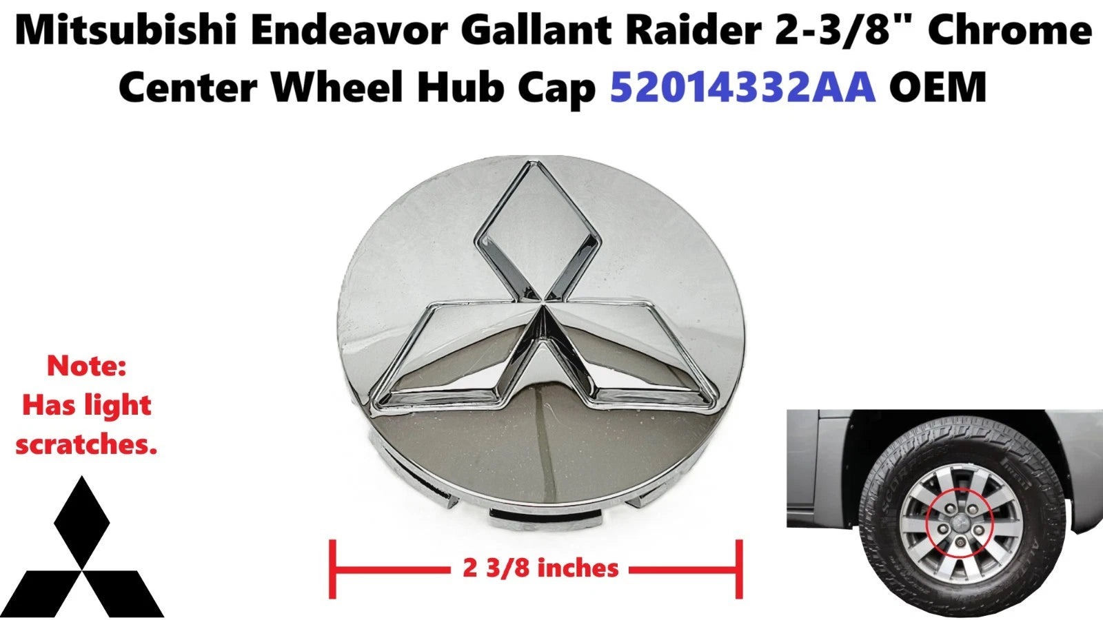 Chrome Center Wheel Hub Cap for Mitsubishi Endeavor Gallant Raider (2004–2008) 52014332AA